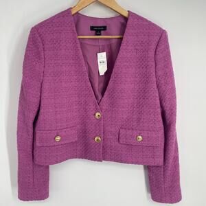 Ann Taylor Blazer Women’s 10 Purple Cropped Channel Style Gold Buttons Old Money